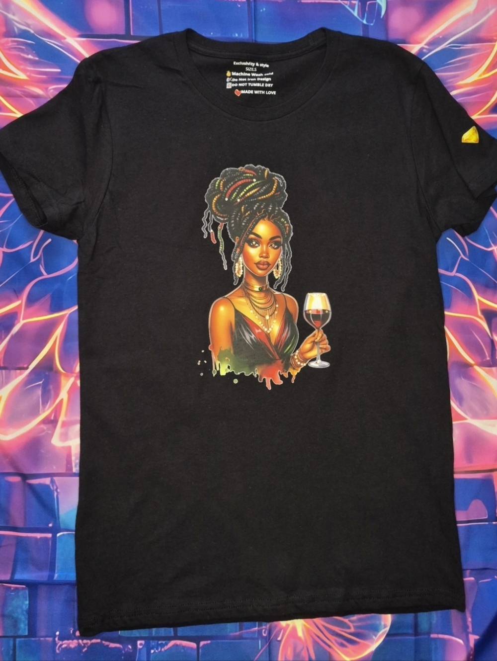 Luxury Hand-Crystalled Wine Queen Graphic Tee - AD Golden Girl